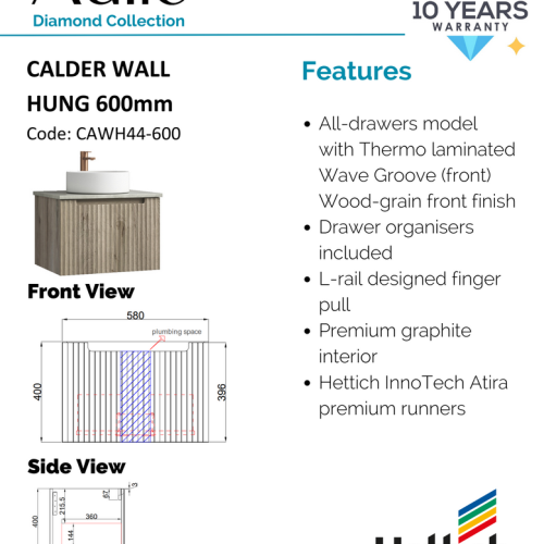 VANITIES - Calder Wall Hung Vanity Cabinet Only