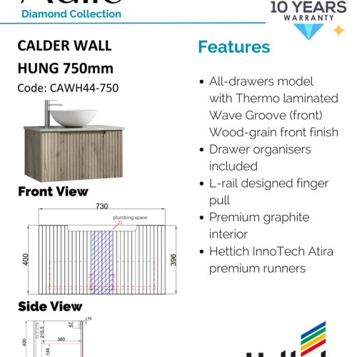 VANITIES - Calder Wall Hung Vanity w/ Ceramic Top