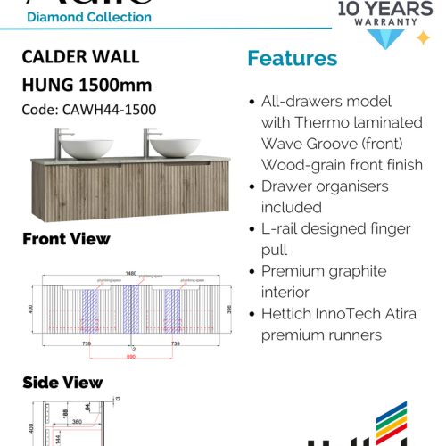 VANITIES - Calder Wall Hung Vanity w/ Ceramic Top