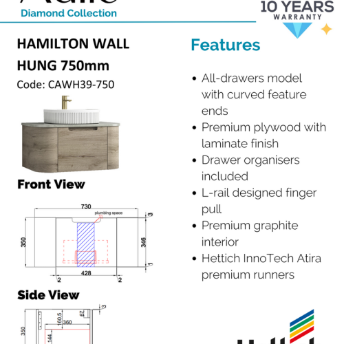 VANITIES - Hamilton Wall Hung Vanity Cabinet Only