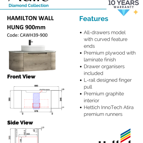 VANITIES - Hamilton Wall Hung Vanity w/ Stone Top