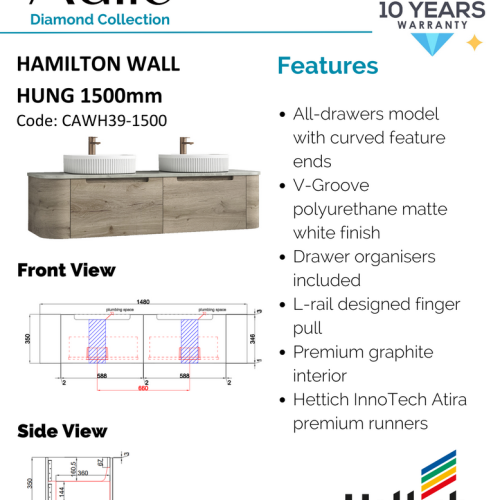 VANITIES - Hamilton Wall Hung Vanity w/ Stone Top