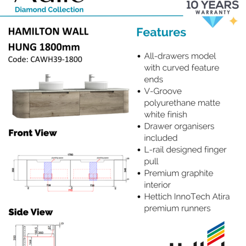 VANITIES - Hamilton Wall Hung Vanity w/ Stone Top