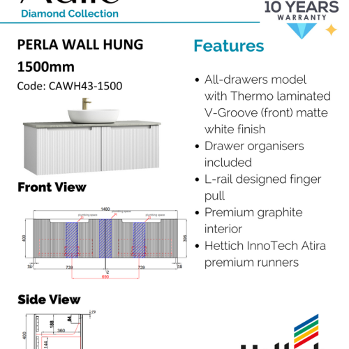 VANITIES - Perla Wall Hung Vanity Cabinet Only