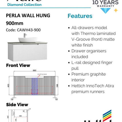 VANITIES - Perla Wall Hung Vanity Cabinet Only