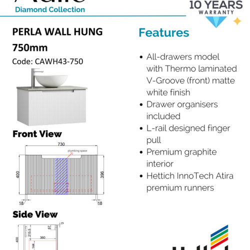 VANITIES - Perla Wall Hung Vanity Cabinet Only