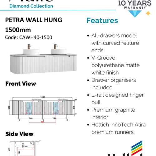 VANITIES - Petra Wall Hung Vanity Cabinet Only