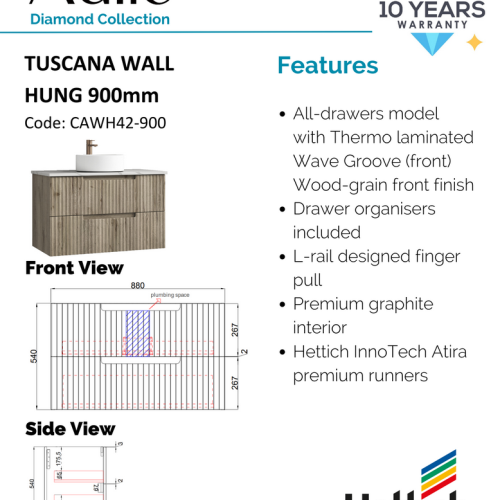 VANITIES - Tuscana Wall Hung Vanity Cabinet Only