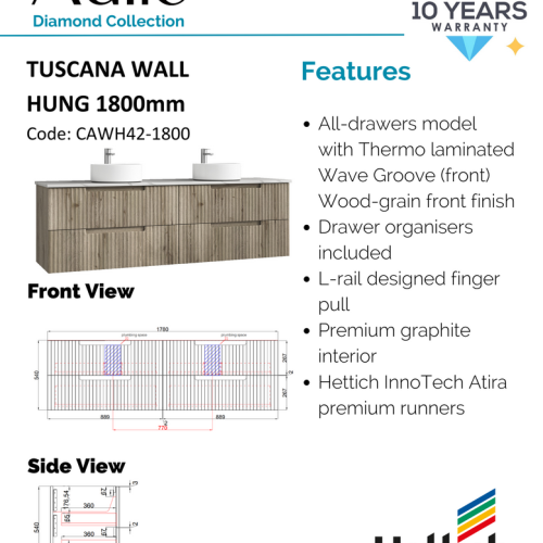 VANITIES - Tuscana Wall Hung Vanity Cabinet Only