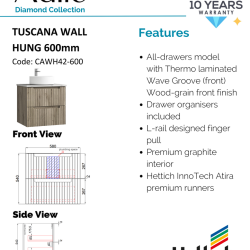 VANITIES - Tuscana Wall Hung Vanity w/ Ceramic Top