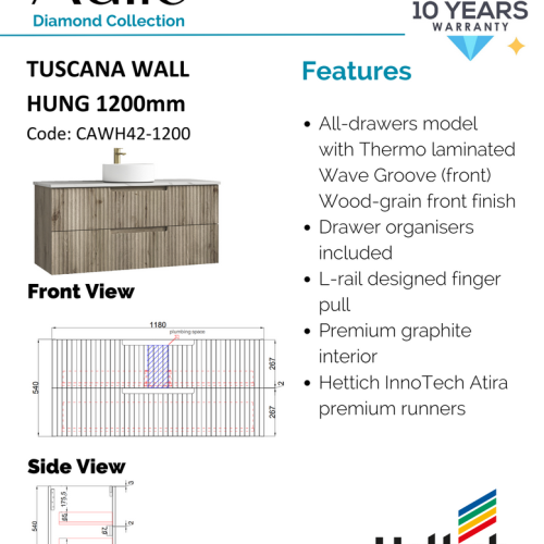 VANITIES - Tuscana Wall Hung Vanity w/ Ceramic Top