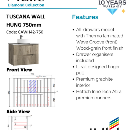 VANITIES - Tuscana Wall Hung Vanity w/ Stone Top