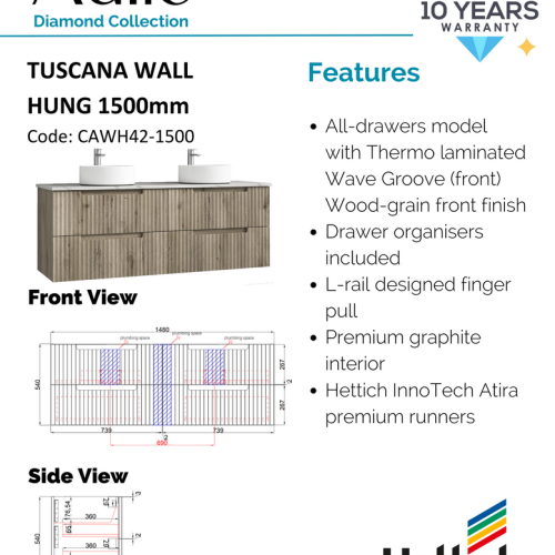 VANITIES - Tuscana Wall Hung Vanity w/ Stone Top