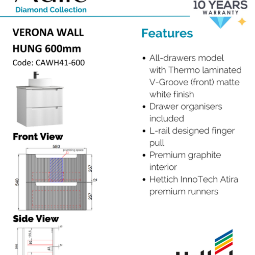 VANITIES - Verona Wall Hung Vanity Cabinet Only