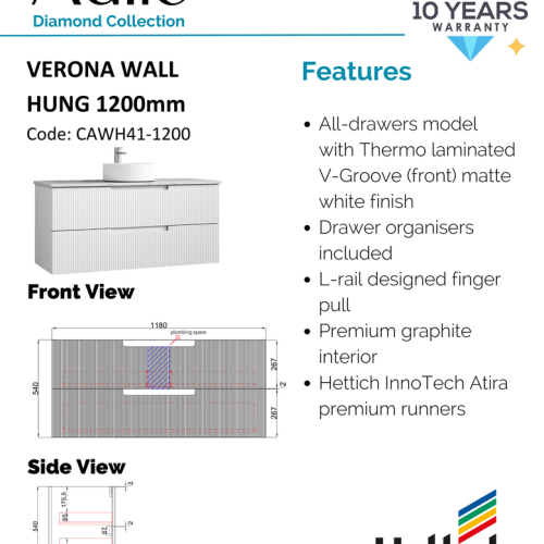 VANITIES - Verona Wall Hung Vanity Cabinet Only