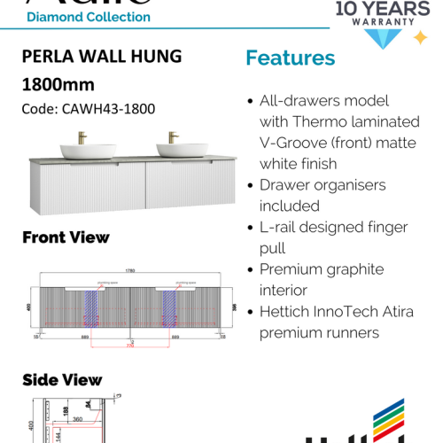 VANITIES - Perla Wall Hung Vanity w/ Ceramic Top