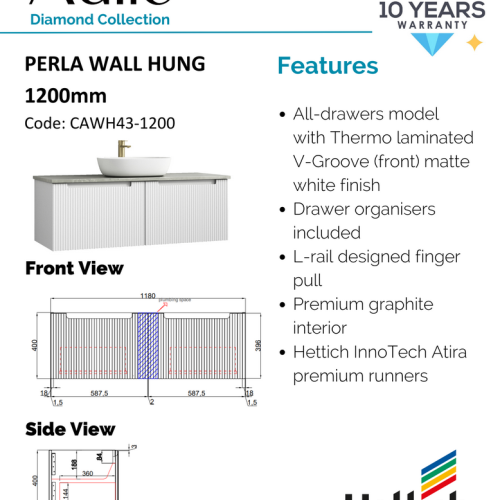 VANITIES - Perla Wall Hung Vanity w/ Ceramic Top