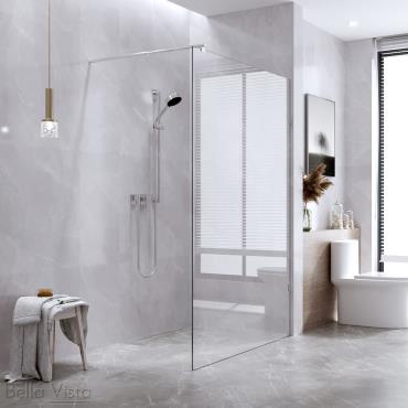 Frameless Glass Panels Shower Screen w/ French Gold Channel - Brushed Gold