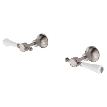 Lillian Lever Wall Top Assemblies with Ceramic White Handle - Brushed Nickel