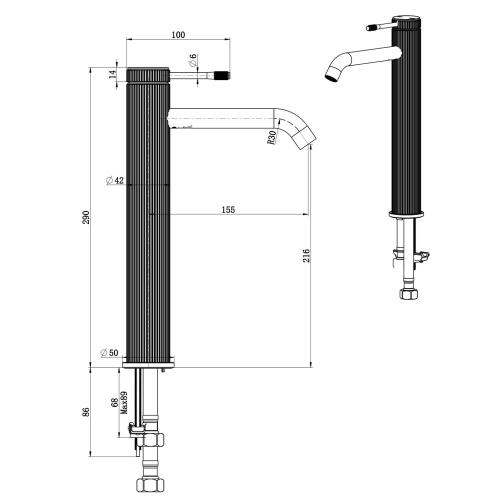 TAPWARE - Mica Fluted Tall Basin Mixer - French Gold