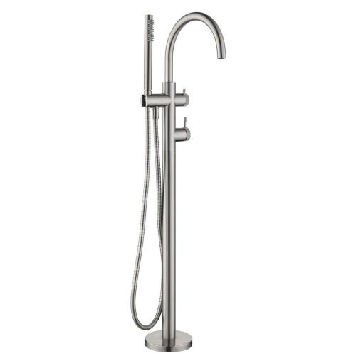 TAPWARE - Mica Fluted Freestanding Bath Mixer with Hand Shower - Brushed Nickel