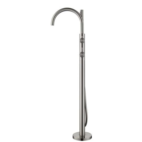 TAPWARE - Mica Fluted Freestanding Bath Mixer with Hand Shower - Brushed Nickel