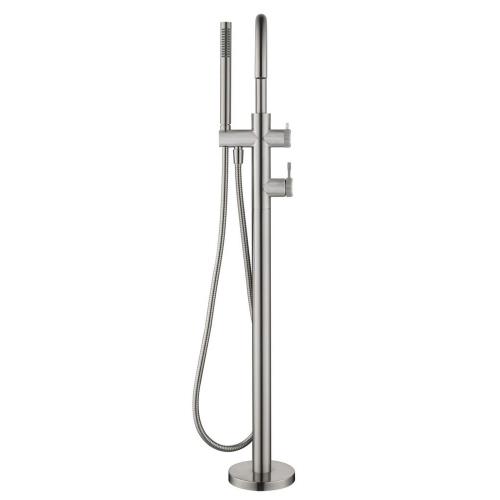 TAPWARE - Mica Fluted Freestanding Bath Mixer with Hand Shower - Brushed Nickel