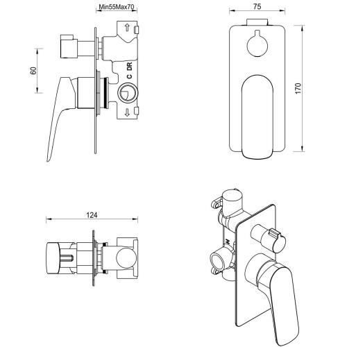 TAPWARE - Kaza Shower Mixer Diverter - 1P - French Gold