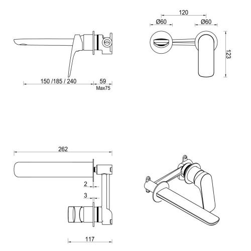 TAPWARE - Kaza Wall-Spout Combo - 2P - French Gold