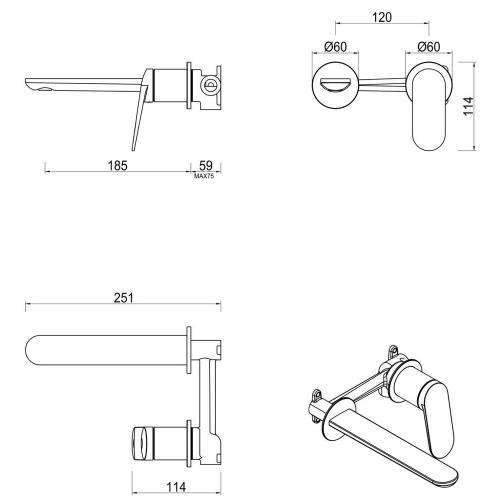TAPWARE - Lantra Wall-Spout Combo - 2P - Brushed Nickel