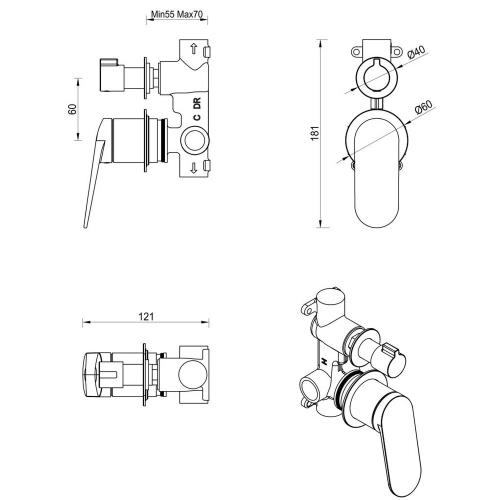 TAPWARE - Lantra Shower Mixer Diverter - 2P - Brushed Nickel