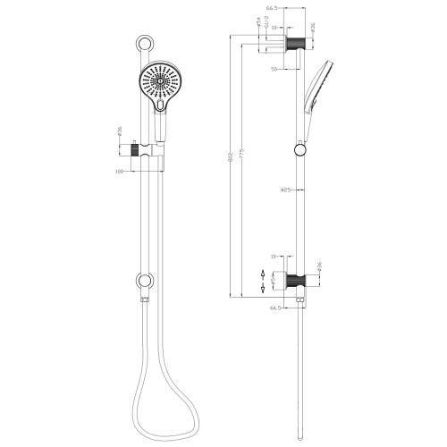 SHOWERS - Mica Fluted Shower Rail - Inbuilt Inlet - French Gold