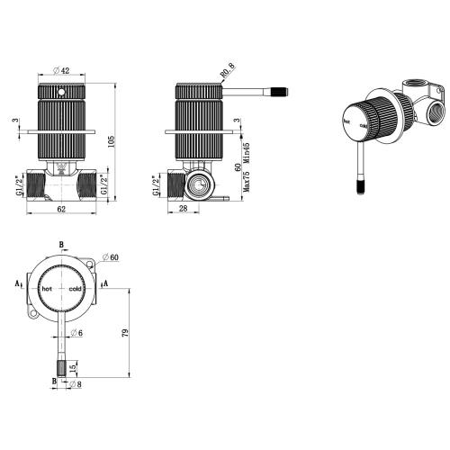 TAPWARE - Mica Fluted Shower Mixer - Gunmetal
