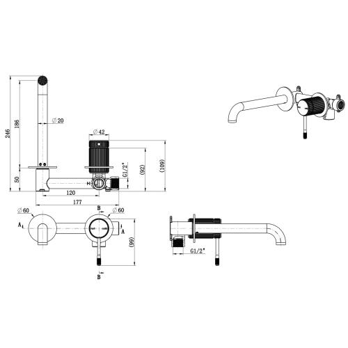 TAPWARE - Mica Fluted Wall-Spout Combo - French Gold