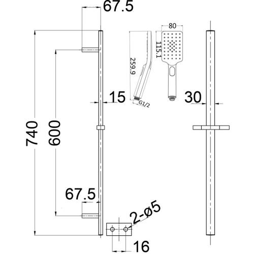 TAPWARE - Cresta Single Shower Rail - 