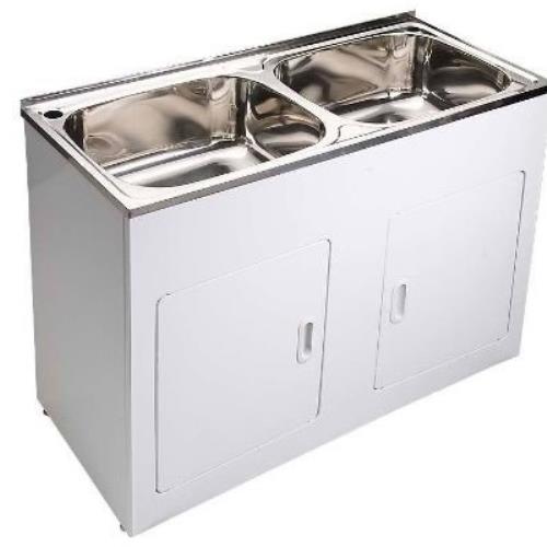 SINKS AND TROUGHS - Double 45 Litre Laundry Trough and Cabinet - 