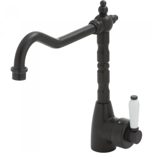 TAPWARE - Eleanor Shepherds Crook Sink Mixer Ceramic Handle - Black