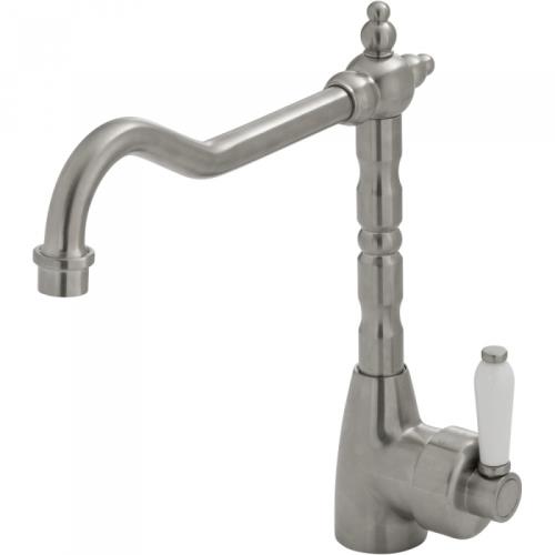 TAPWARE - Eleanor Shepherds Crook Sink Mixer Ceramic Handle - Brushed Nickel