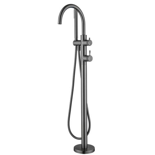 TAPWARE - Mica Fluted Freestanding Bath Mixer with Hand Shower - Gun Metal Grey