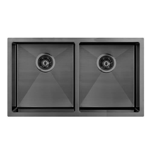 KITCHEN & LAUNDRY - Atlas Double Square Under Mount Sink - Gun Metal Grey