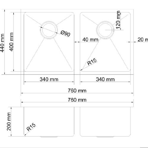 SINKS AND TROUGHS - Atlas Double Square Under Mount Sink