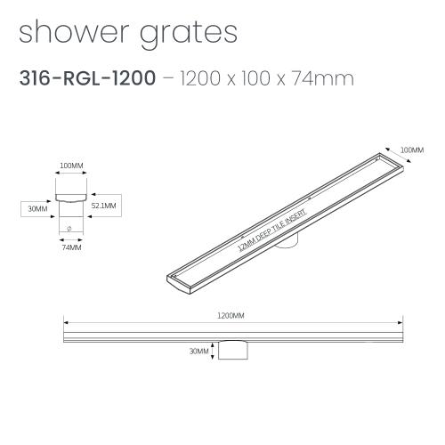 SHOWERS - Brushed Satin Shower Channel - 1200mm