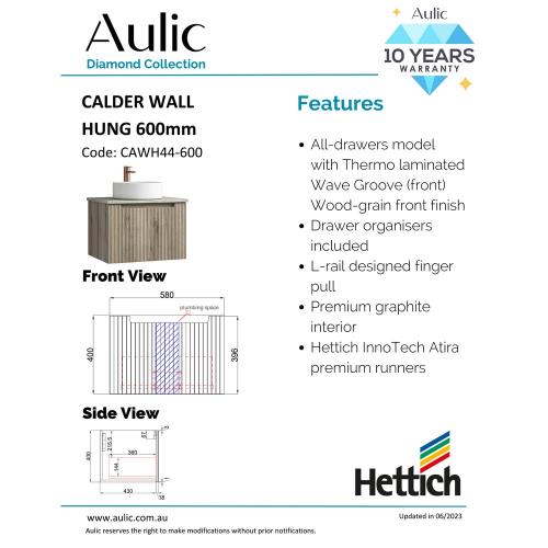VANITIES - Calder Wall Hung Vanity - 600mm