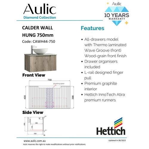 VANITIES - Calder Wall Hung Vanity - 750mm