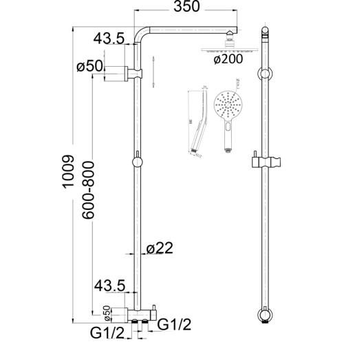 TAPWARE - Mica Dual Shower on Rail 2 Hose