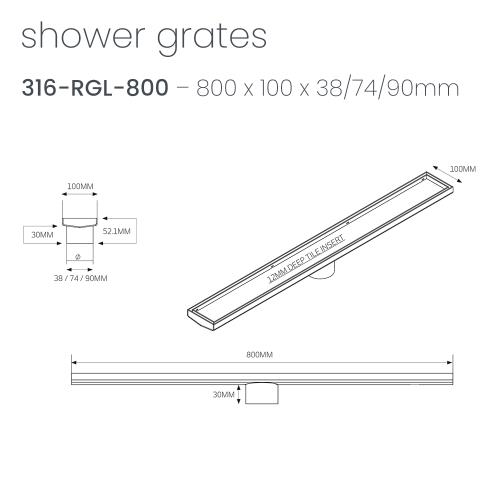 SHOWERS - Warm Brushed Nickel Shower Channel - 800mm