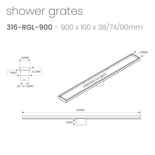 SHOWERS - Warm Brushed Nickel Shower Channel - 900mm