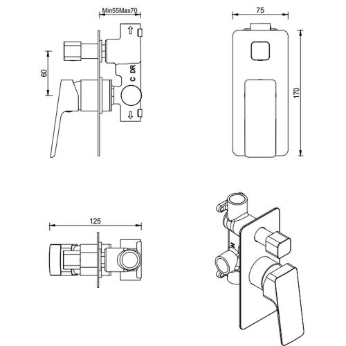 TAPWARE - Tiago Shower Mixer Diverter  - Brushed Nickel