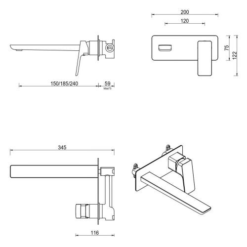 TAPWARE - Tiago Wall-Spout Combo  - Black